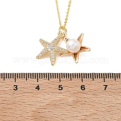 Brass Micro Pave Cubic Zirconia Starfish Pendant Cable Chain Necklaces with Natural Rice Pearl for Women&nbsp;NJEW-JN06098
