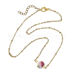 Handmade Flower Printed Porcelain Round Pendant 304 Stainless Steel Satellite Chain Necklaces for Women&nbsp;NJEW-JN06473