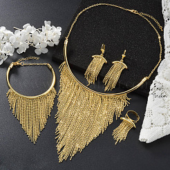 Brass Tassel Pendant Necklaces & Dangle Earrings & Ring & Bracelets Sets for Women&nbsp;FS-WG4548A-01