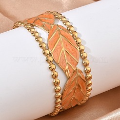 304 Stainless Steel Enamel Cuff Open Bangles for Women&nbsp;BJEW-F542-01G-02