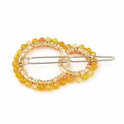 Alloy Hollow Geometric Natural Agate Beads Hair Barrettes&nbsp;PHAR-JH00059-02