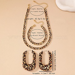 Fashionable Leopard Print  Alloy Chain Bracelets & U Shape Earrings & Chain Necklaces Sets&nbsp;FS-WG89FAF-01