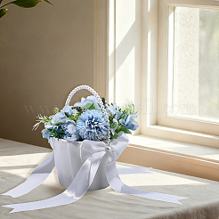 Bowknot Polyester Flower Baskets with Plastic Pearls Beads Handle&nbsp;AJEW-CP0010-63