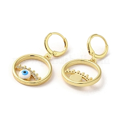 Evil Eye Real 18K Gold Plated Brass Dangle Leverback Earrings&nbsp;EJEW-Q797-09G-01