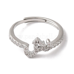 Rack Plating Brass Cubic Zirconia Arabic Letters Adjustable Rings for Women&nbsp;RJEW-S407-10P-12
