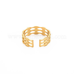 Ion Plating(IP) 304 Stainless Steel Bamboo Shape Open Cuff Ring for Women&nbsp;LS-RJEW-S405-201G