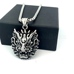Vintage Punk 304 Stainless Steel Dragon Head Pendant Necklaces for Men&nbsp;WI9275