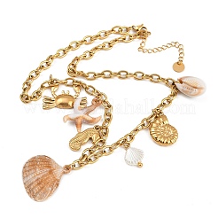 304 Stainless Steel & Natural Cowrie Shell Pendant Bib Necklaces for Women&nbsp;NJEW-A050-02G