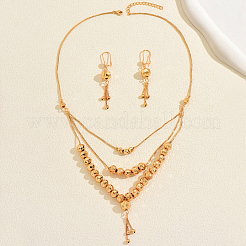 Vintage Brass Round Beaded Tassel Multi-layer Necklace & Earrings for Women&nbsp;JG6076
