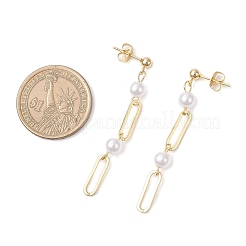 Brass ABS Plastic Imitation Pearl Oval Dangle Stud Earrings&nbsp;EJEW-JE06567