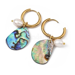 3 Pairs 3 Styles Natural Cultured Freshwater Pearl Beads & Paua Shell Dangle Hoop Earrings&nbsp;EJEW-JE07254