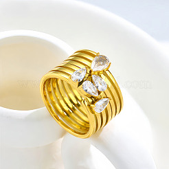 Multi-layer 304 Stainless Steel & Cubic Zirconia Finger Rings&nbsp;WG62161-01