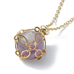 Natural Amethyst Round Pendant Necklaces&nbsp;NJEW-JN04565-03