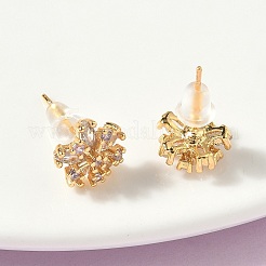 Snowflake Brass Micro Pave Cubic Zirconia Stud Earrings&nbsp;EJEW-Z152-02G-02