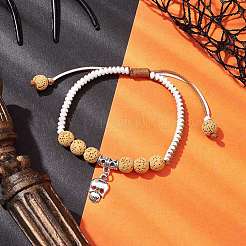 8.5mm Round Dyed Natural Lava Rock Braided Bead Bracelets&nbsp;BJEW-TA00497