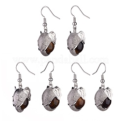 Natural Tiger Eye Elephant Head Dangle Earrings&nbsp;EJEW-A092-07P-04