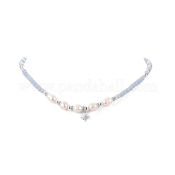 Clear Cubic Zirconia Star Charm Necklace with Natural Angelite & Imitation Pearl Beaded Chains for Women&nbsp;NJEW-JN04148