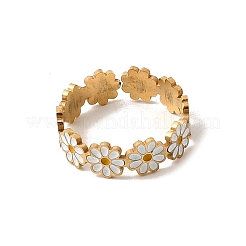 Flower 201 Stainless Steel with Enamel Finger Rings&nbsp;RJEW-Z135-02G
