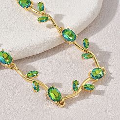 Brass Glass Flower Link Chain Bracelets&nbsp;KK-CBA7DFA-01G-A