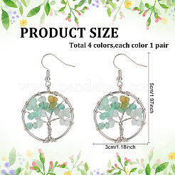 4 Pairs 4 Style Natural Mixed Gemstone Chips Tree of Life Dangle Earrings&nbsp;EJEW-AN0002-48