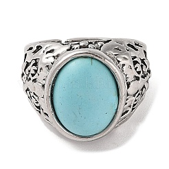 Oval Synthetic Turquoise Cuff Rings&nbsp;RJEW-B107-12AS-01