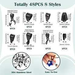 48Pcs 8 Styles 304 Stainless Steel Snap on Bails&nbsp;STAS-TA0003-09