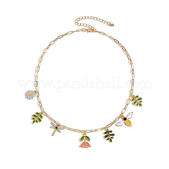 Spring Zinc Alloy Enamel Bees Flower Multi Pendant Necklaces for Women&nbsp;WG62852-01