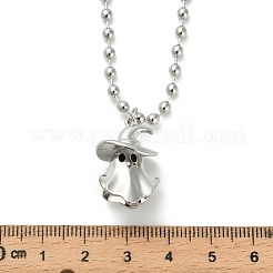 Brass Black Enamel Halloween Ghost Pendant Necklaces&nbsp;NJEW-B135-01A-P