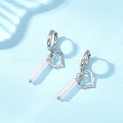 304 Stainless Steel Rose Quartz Column Hoop Earrings&nbsp;EJEW-JE06791-02