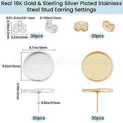 60Pcs 2 Colors 304 Stainless Steel Stud Earring Settings&nbsp;STAS-BBC0009-84