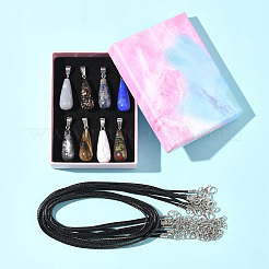 DIY Natural & Synthetic Gemstone Teardrop Pendant & Waxed Cord Pendant Necklace Making Kits&nbsp;DIY-FS0008-48