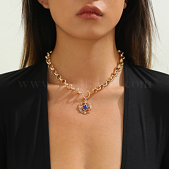 Alloy Capri Blue Rhinestone Sun with Star Pendant Necklaces wtih OT Clasps for Women&nbsp;WGE6492-01