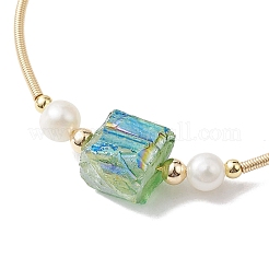 Electroplated Natural Quartz Beaded Cuff Bangle&nbsp;BJEW-JB10195