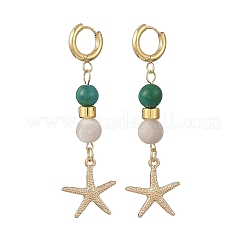 Synthetic Chrysocolla & Natural Agate Beads Hoop Dangle Earrings&nbsp;EJEW-JE07321