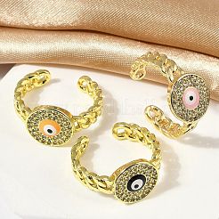 Brass Micro Pave Clear Cubic Zirconia Enamel Cuff Rings for Women&nbsp;RJEW-L113-030G