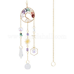 1Pc Wire Wrapped Alloy & Natural Mixed Stone Tree of Life Hanging Suncatchers&nbsp;HJEW-TA0001-46C