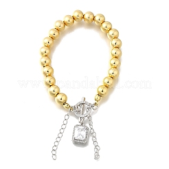Round Brass Beads Charm Bracelets for Women&nbsp;BJEW-D317-05PG