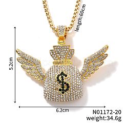 Alloy Full Emerald and Crystal Rhinestone Shiny Winged Money Bag Pendant Necklaces&nbsp;MD3675-1