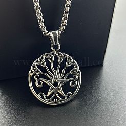 304 Stainless Steel Hollow Pentagram Tree of Life Pendant Punk Hip-hop Necklaces for Men&nbsp;PH1371
