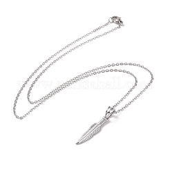 Non-Tarnish 304 Stainless Steel Feather Pendant Necklace for Women&nbsp;STAS-E154-15P