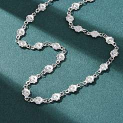 5.5MM 304 Stainless Steel Flower Link Chain Necklaces&nbsp;NJEW-P346-01P