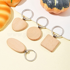 6Pcs 6 Styles Natural Wood Keychain&nbsp;HJEW-FS0001-03