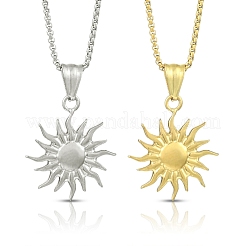 304 Stainless Steel Sun Pendant Box Chain Necklaces for Women Men&nbsp;NJEW-YW00002-01