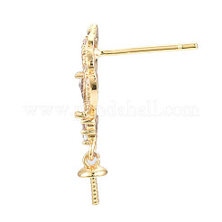 Feather Shape Brass Micro Pave Clear Cubic Zirconia Earring Findings&nbsp;KK-S356-435A-NF