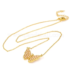 Brass & Plastic Imitation Pearl Buttefly Pendant Necklaces&nbsp;NJEW-F326-05G