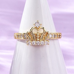 Brass Micro Pave Clear Cubic Zirconia Cuff Rings for Women&nbsp;RJEW-U047-37A-G