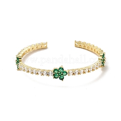 Cubic Zirconia Flower Open Cuff Bangles&nbsp;BJEW-P281-01G-03