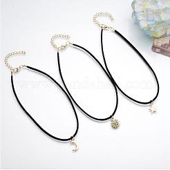3Pcs 3 Styles Moon Star Sun Alloy Pendant Faux Suede Cord Multi-Strand Choker Necklaces for Women&nbsp;FS-WG071C8-01