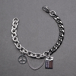 Two Tone Peace Symbol & Quote Charm Bracelets&nbsp;FS-WGFBFF4-01