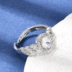 Brass Micro Pave Clear Cubic Zirconia Cuff Open Rings&nbsp;CU-CBA5C10-17P